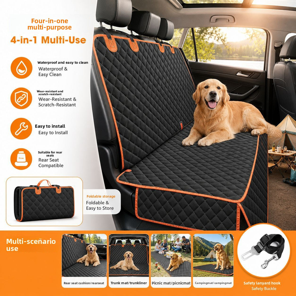 NURTAPAW RideGuard Waterproof Car Seat Cover | Rear Seat Pet Protector